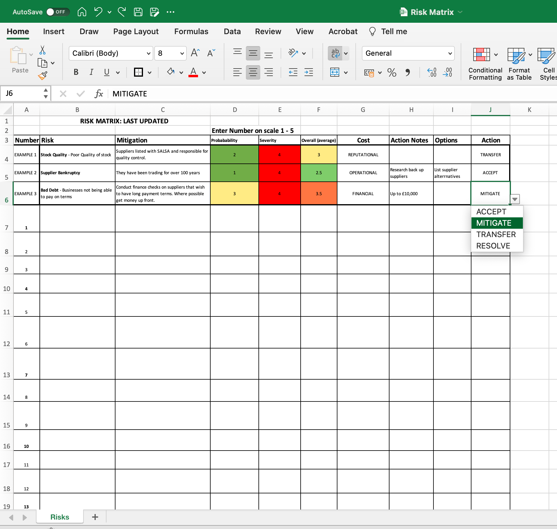 Risk Matrix Spreadsheet